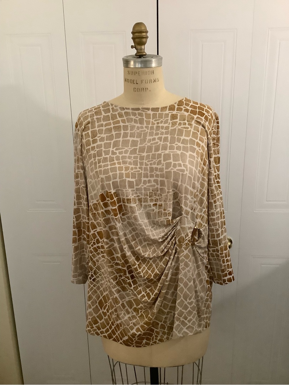 Calvin Klein Neutral Giraffe-Print Long Sleeve Blouse